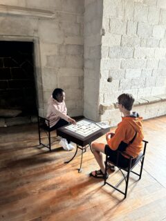 Playing chess in the medieval castle of Dinan